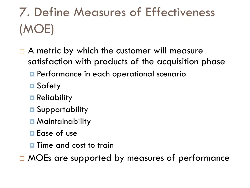 7 define measures of effectiveness moe