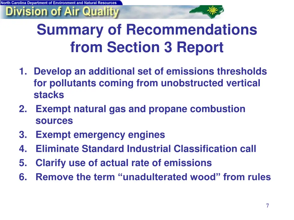 summary of recommendations from section 3 report