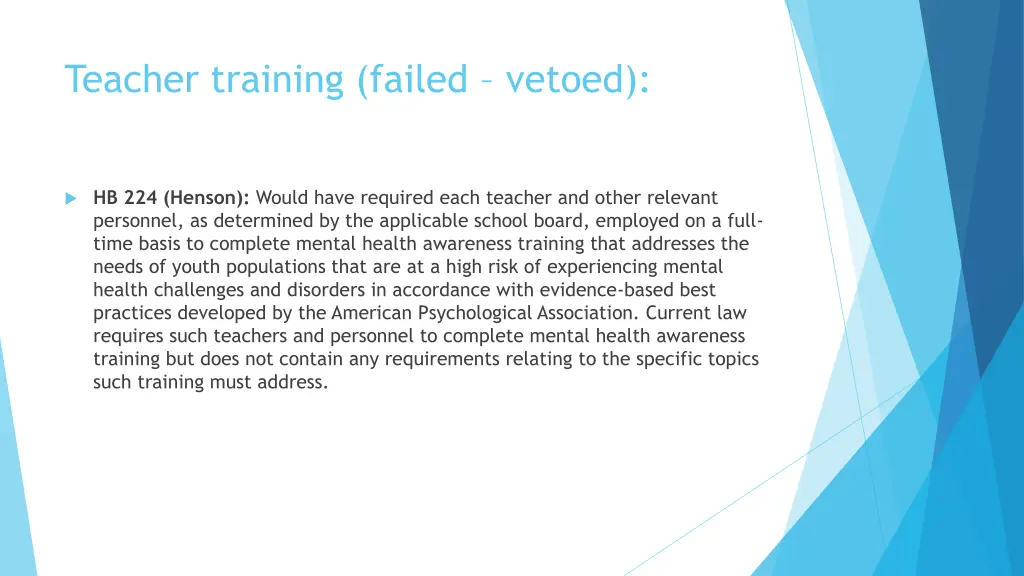 teacher training failed vetoed