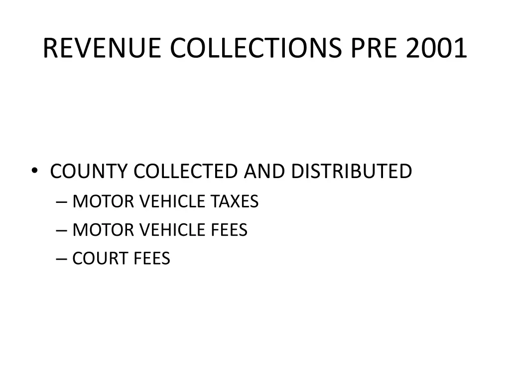 revenue collections pre 2001