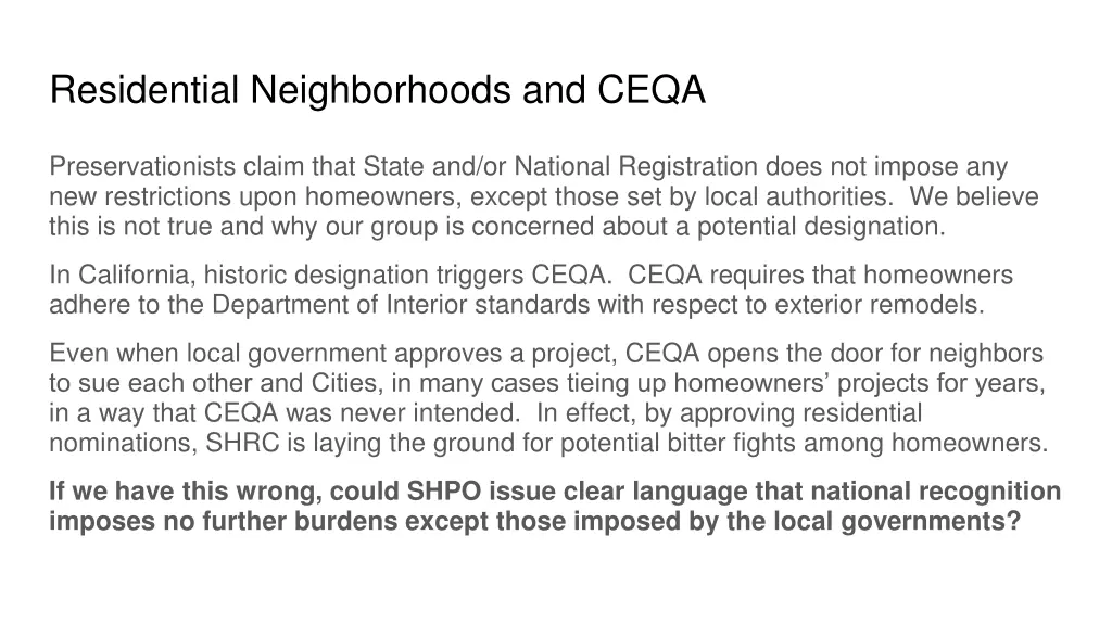 residential neighborhoods and ceqa