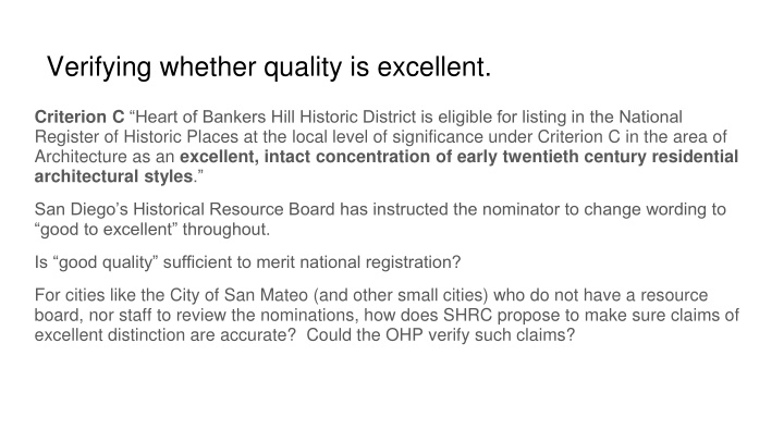 verifying whether quality is excellent