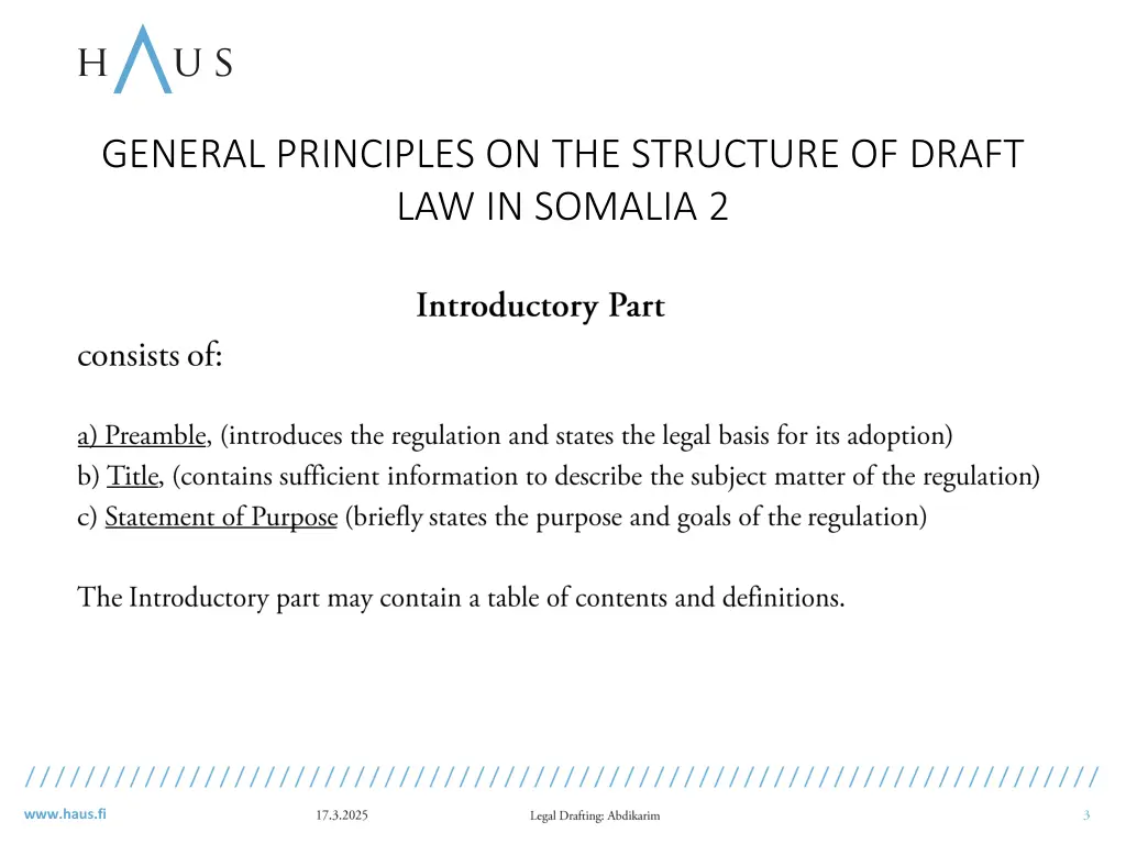 general principles on the structure of draft 1