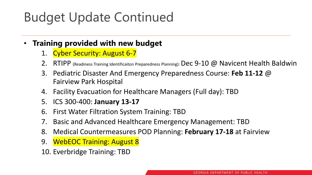 budget update continued