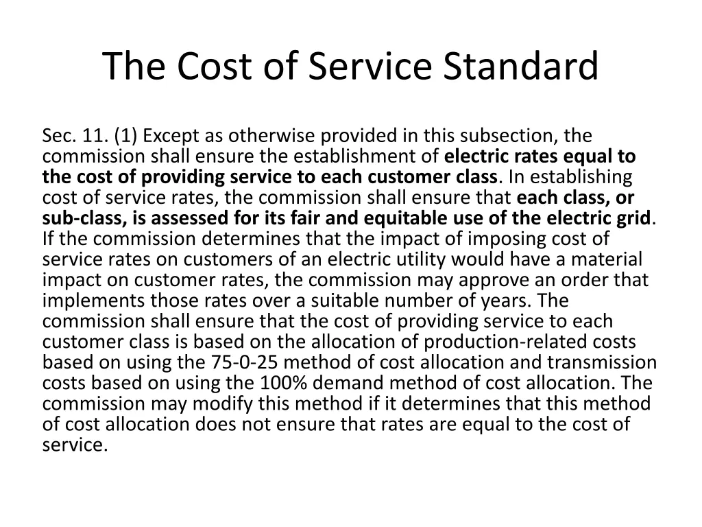 the cost of service standard