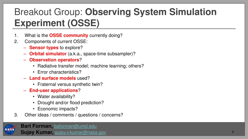 breakout group observing system simulation
