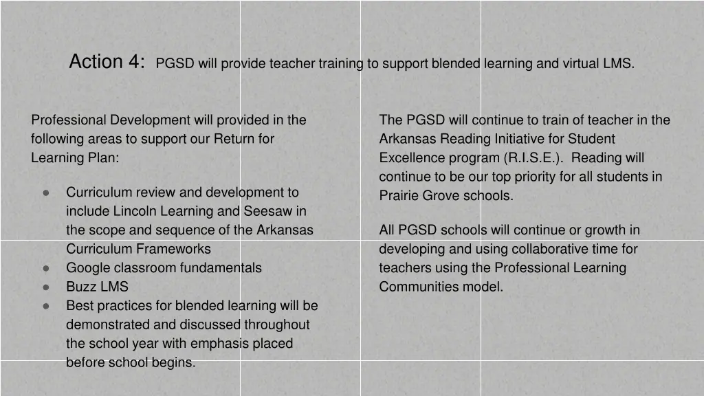 action 4 pgsd will provide teacher training