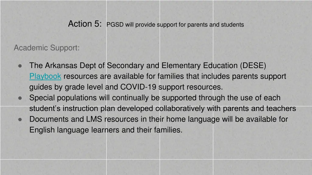 action 5 pgsd will provide support for parents 1