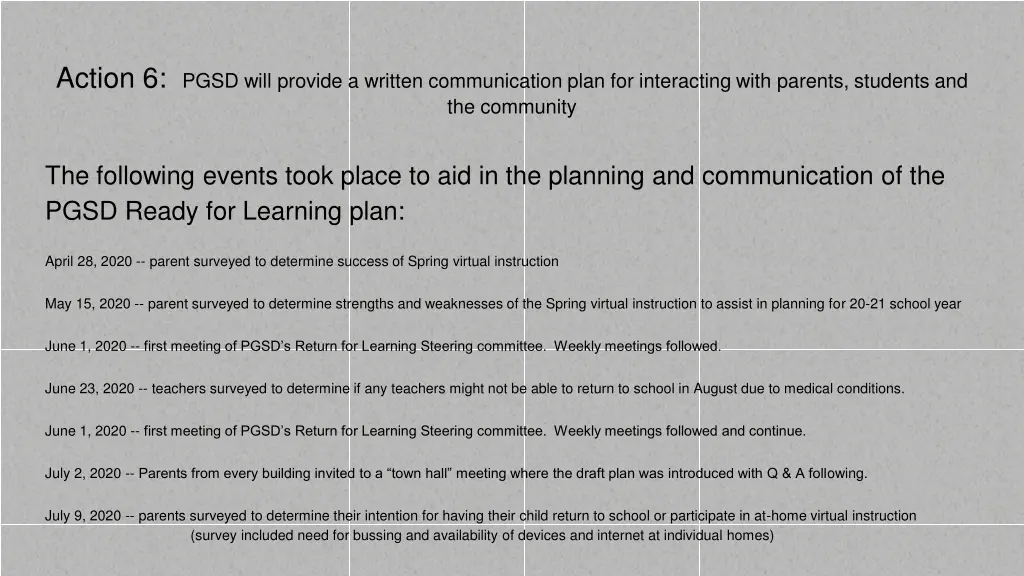 action 6 pgsd will provide a written 1