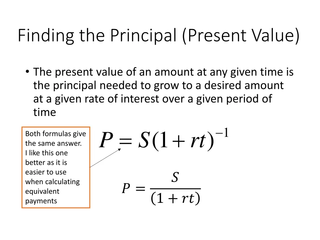 finding the principal present value