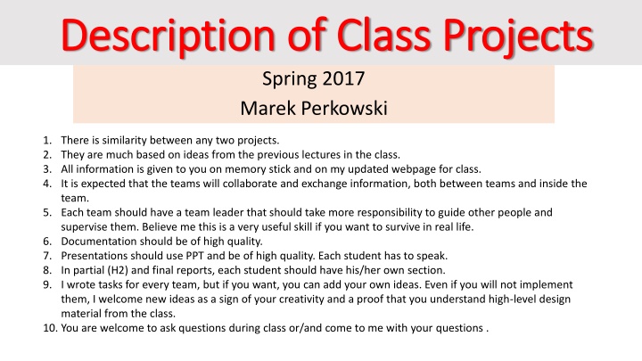 description of class projects description