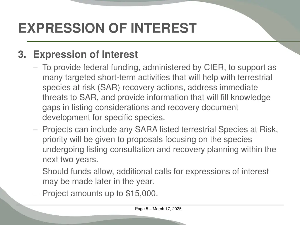 expression of interest