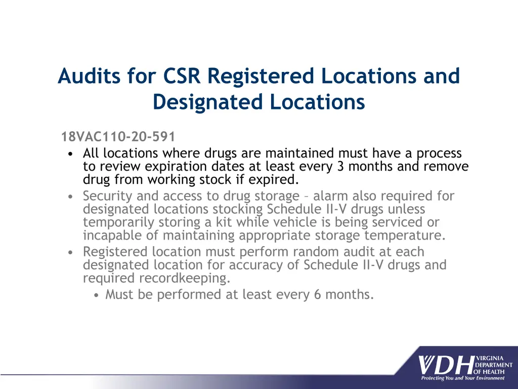 audits for csr registered locations