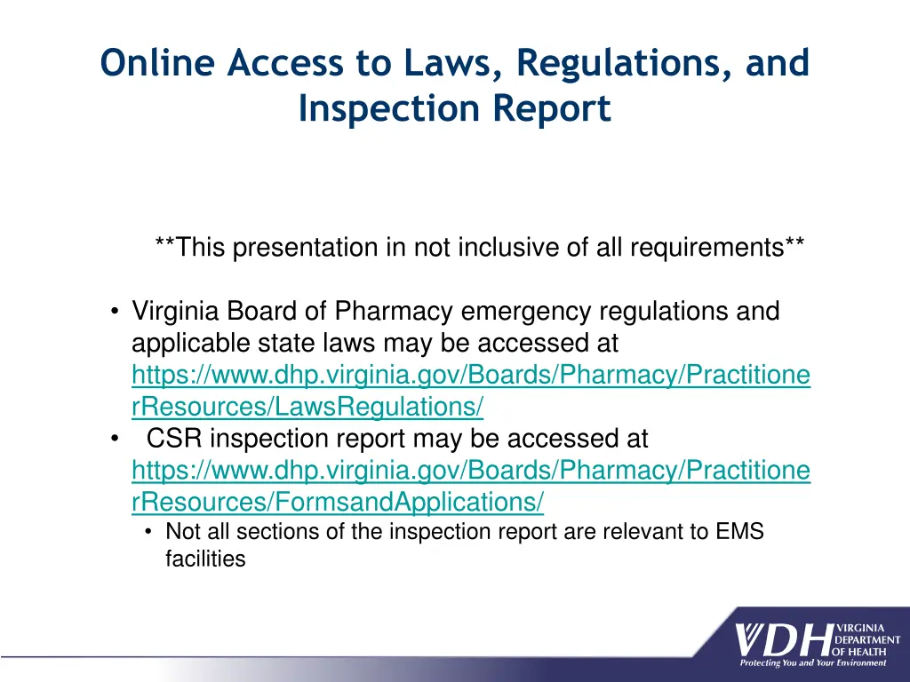 online access to laws regulations and inspection