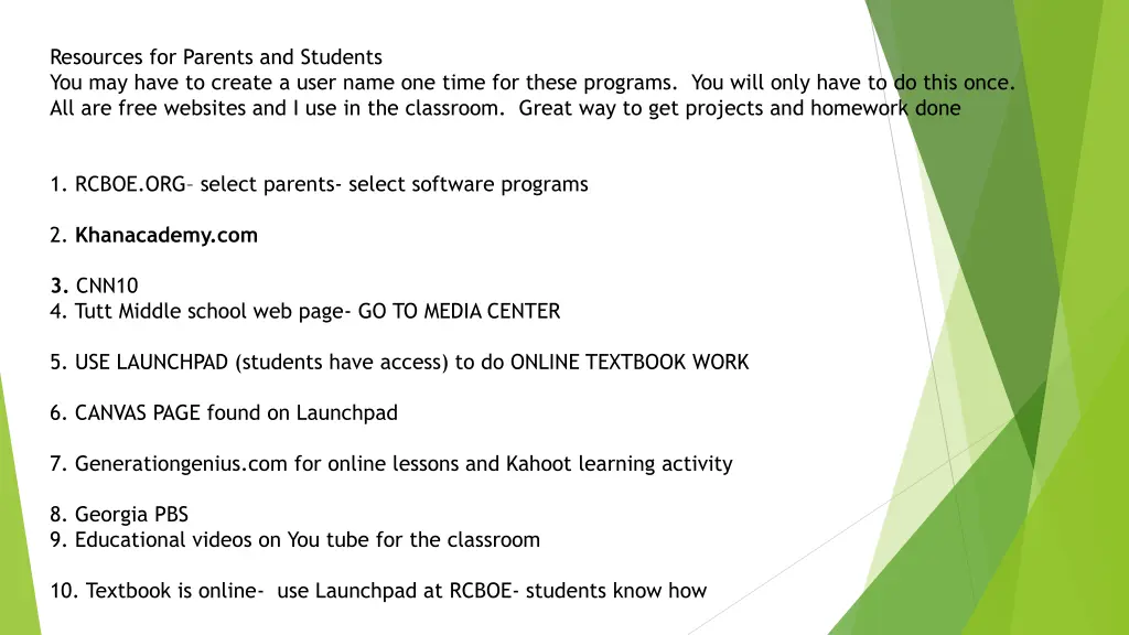 resources for parents and students you may have