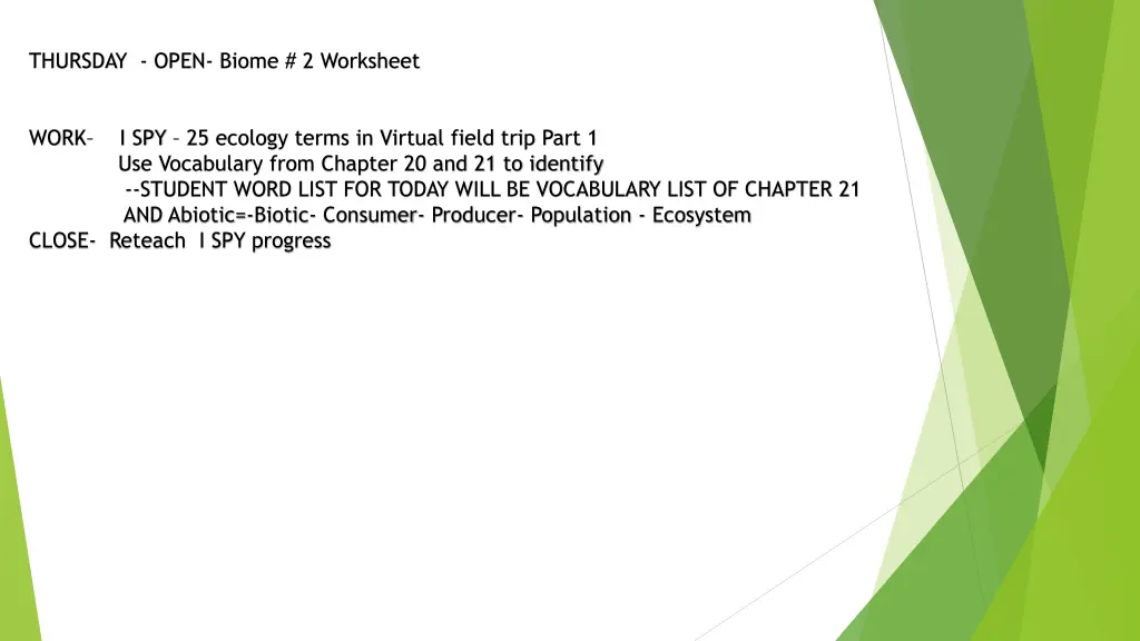 thursday open biome 2 worksheet