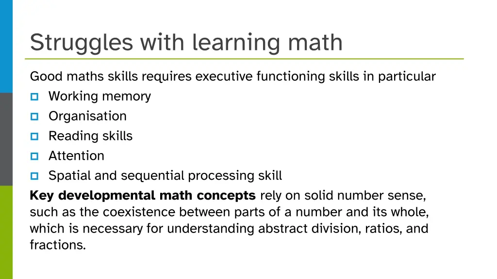 struggles with learning math