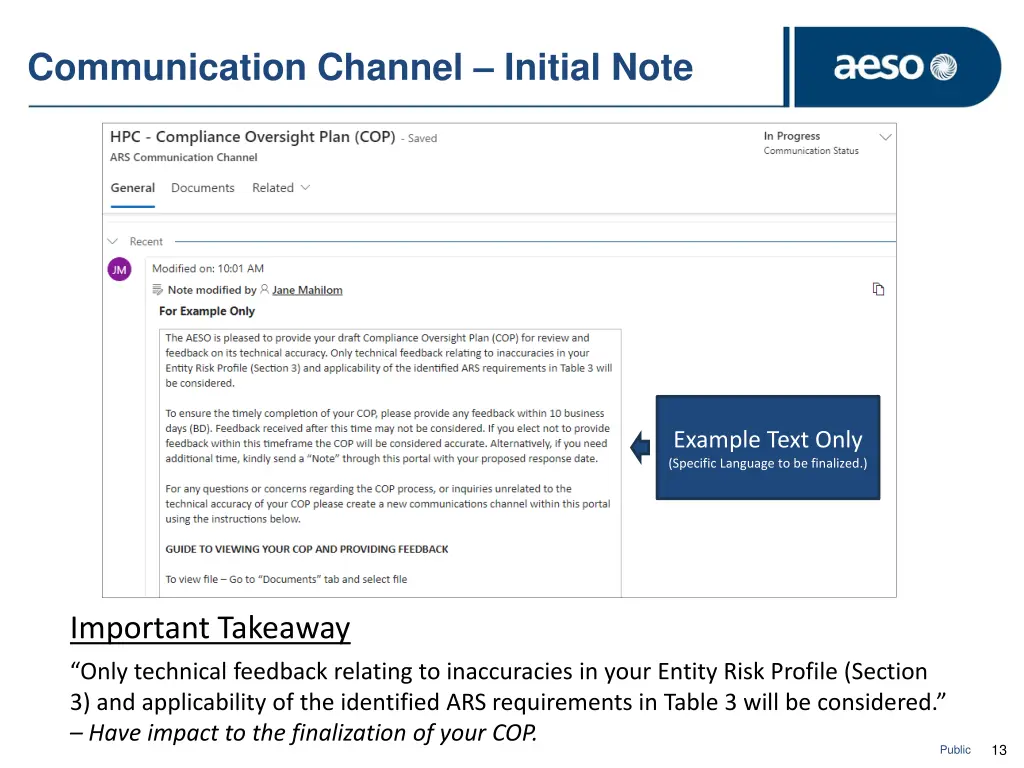 communication channel initial note