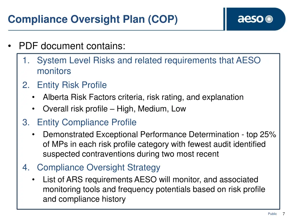 compliance oversight plan cop