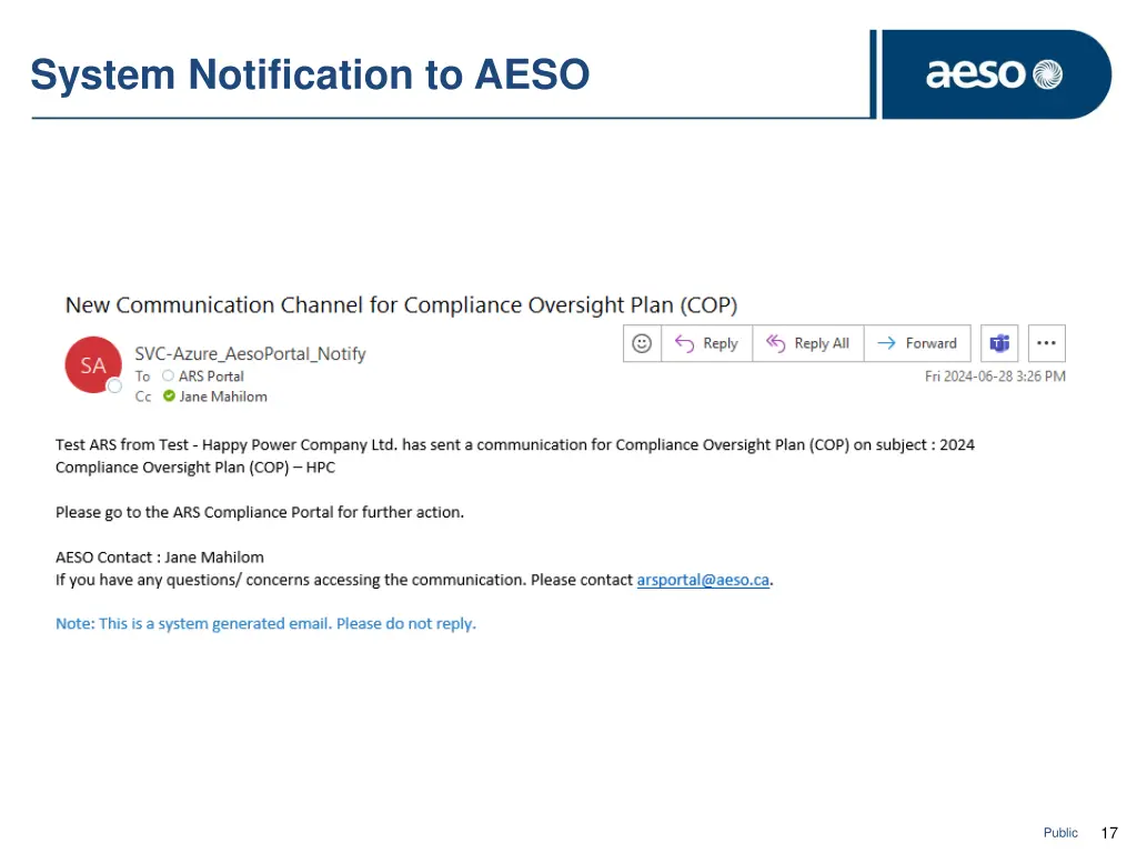 system notification to aeso
