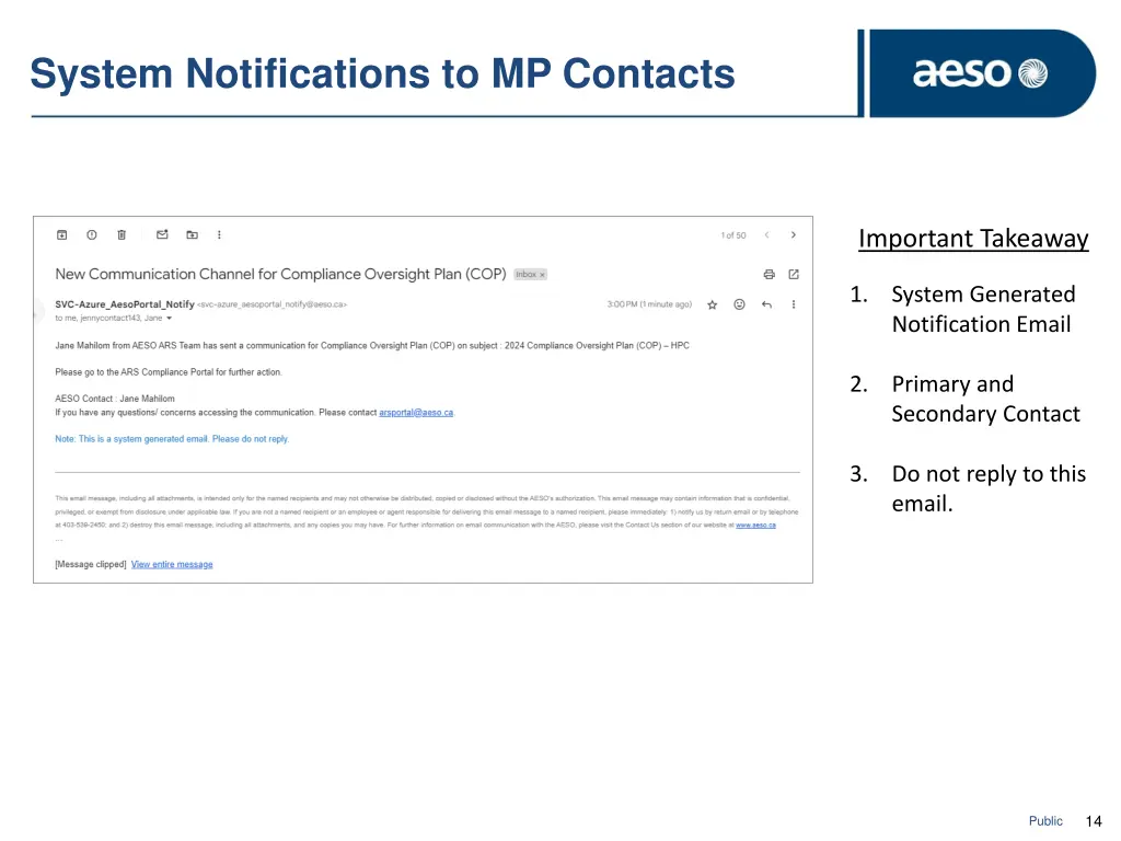system notifications to mp contacts