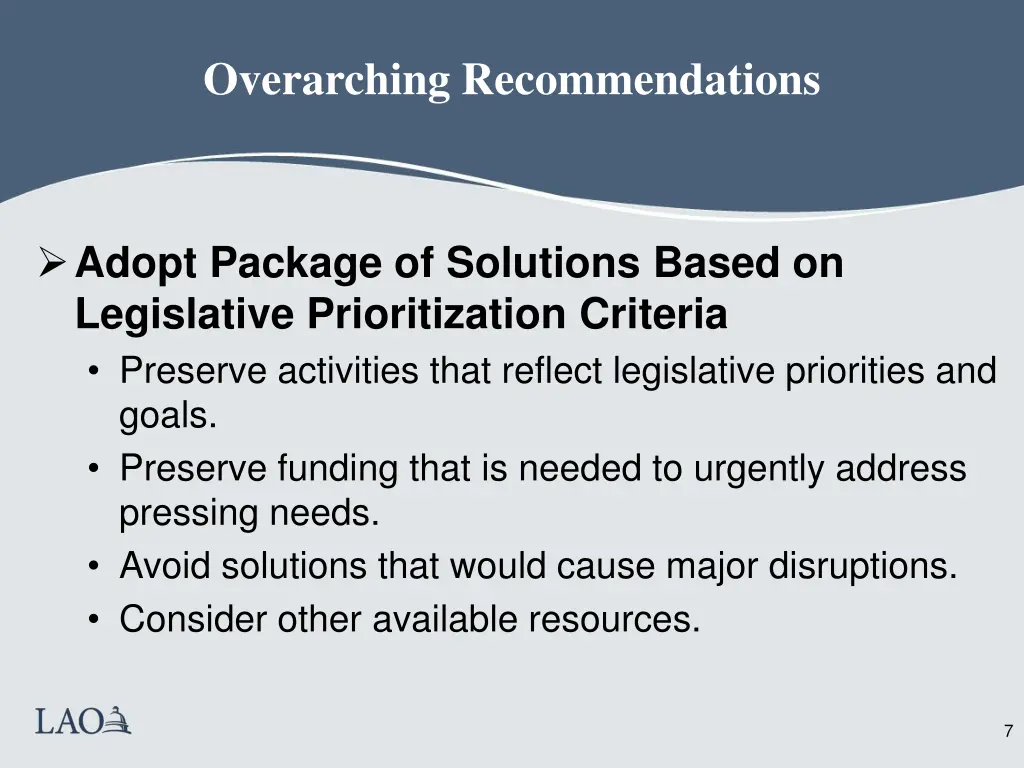 overarching recommendations