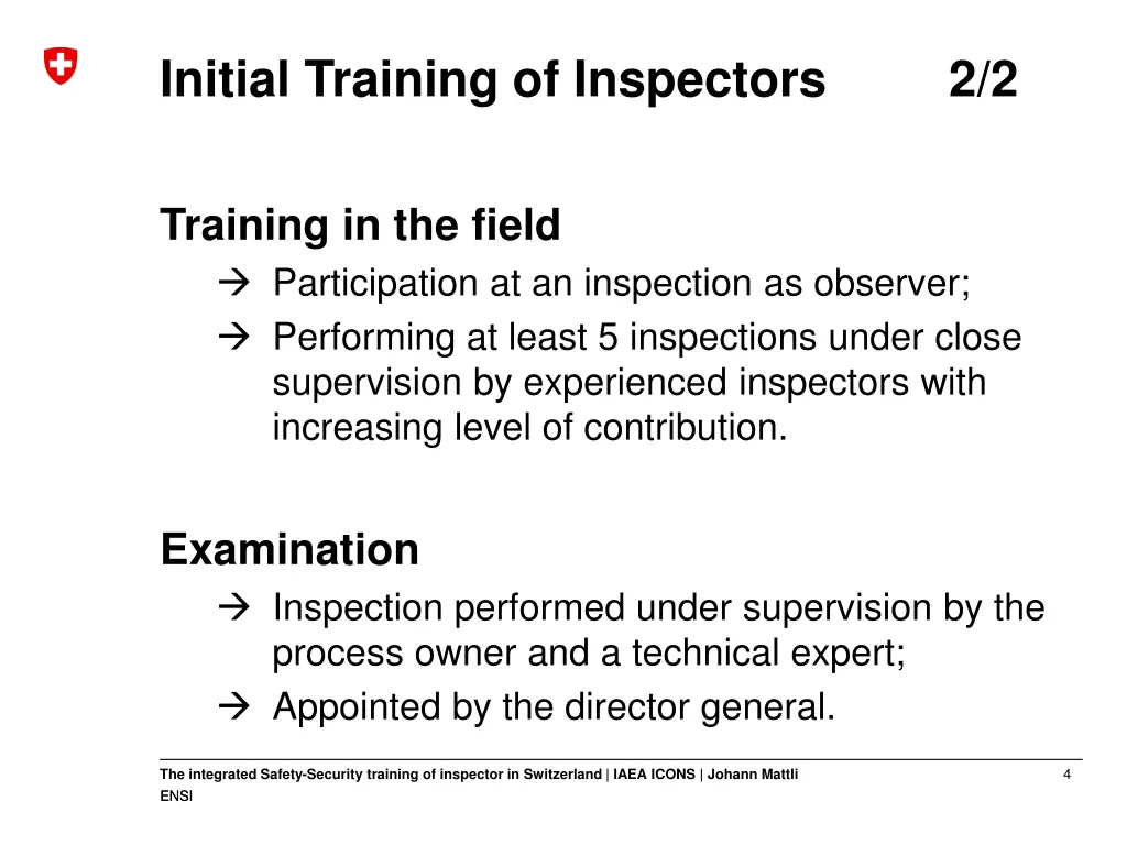 initial training of inspectors 1