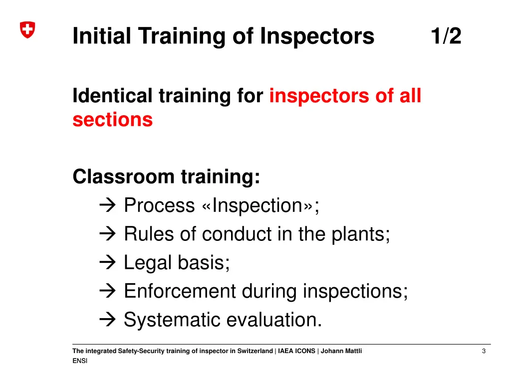 initial training of inspectors