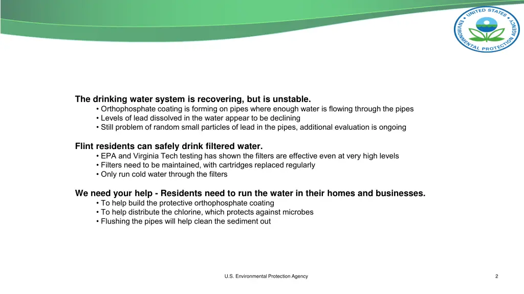 the drinking water system is recovering