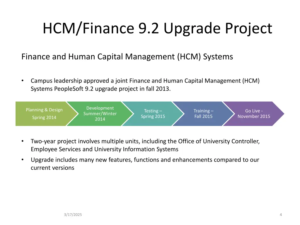hcm finance 9 2 upgrade project