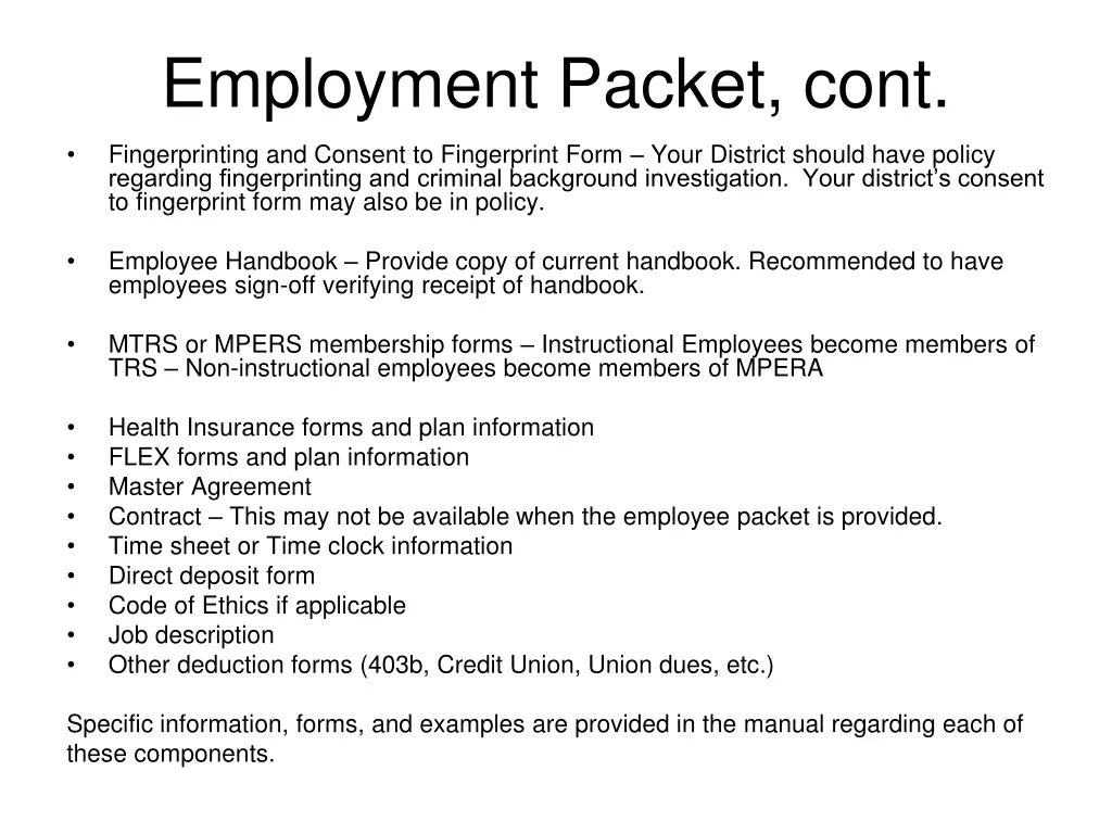 employment packet cont