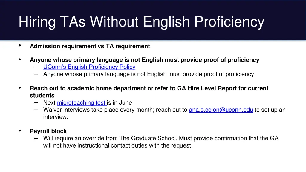 hiring tas without english proficiency
