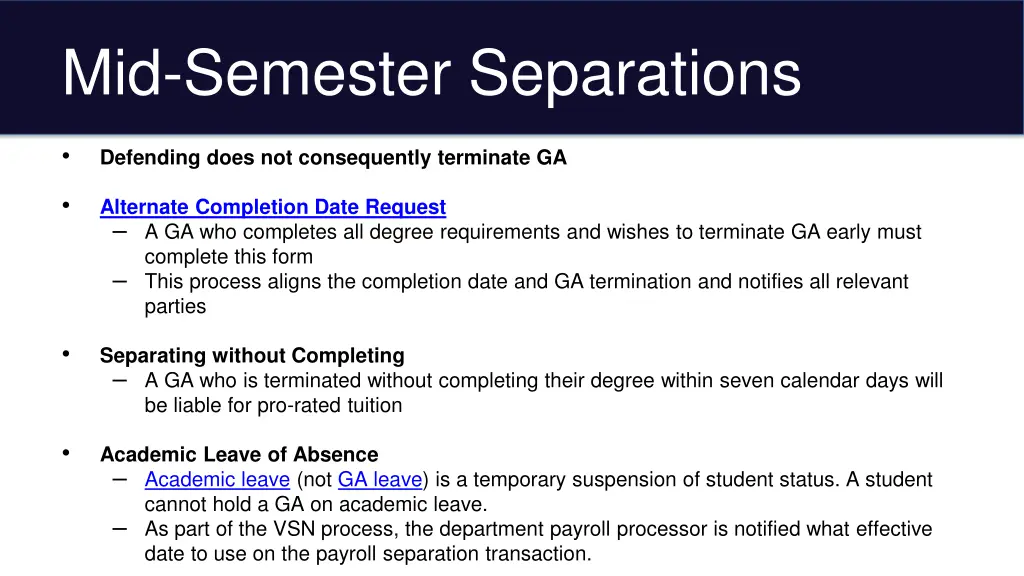 mid semester separations