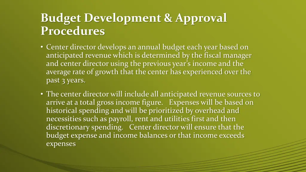 budget development approval procedures