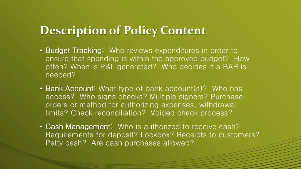 description of policy content