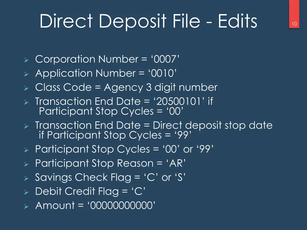 direct deposit file edits