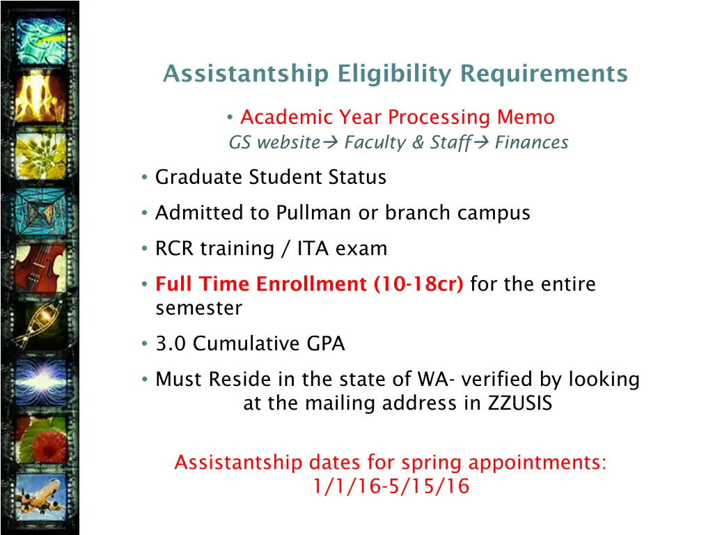 assistantship eligibility requirements