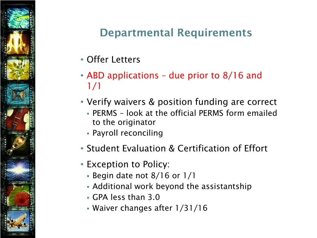 departmental requirements