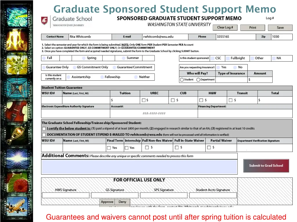 graduate sponsored student support memo