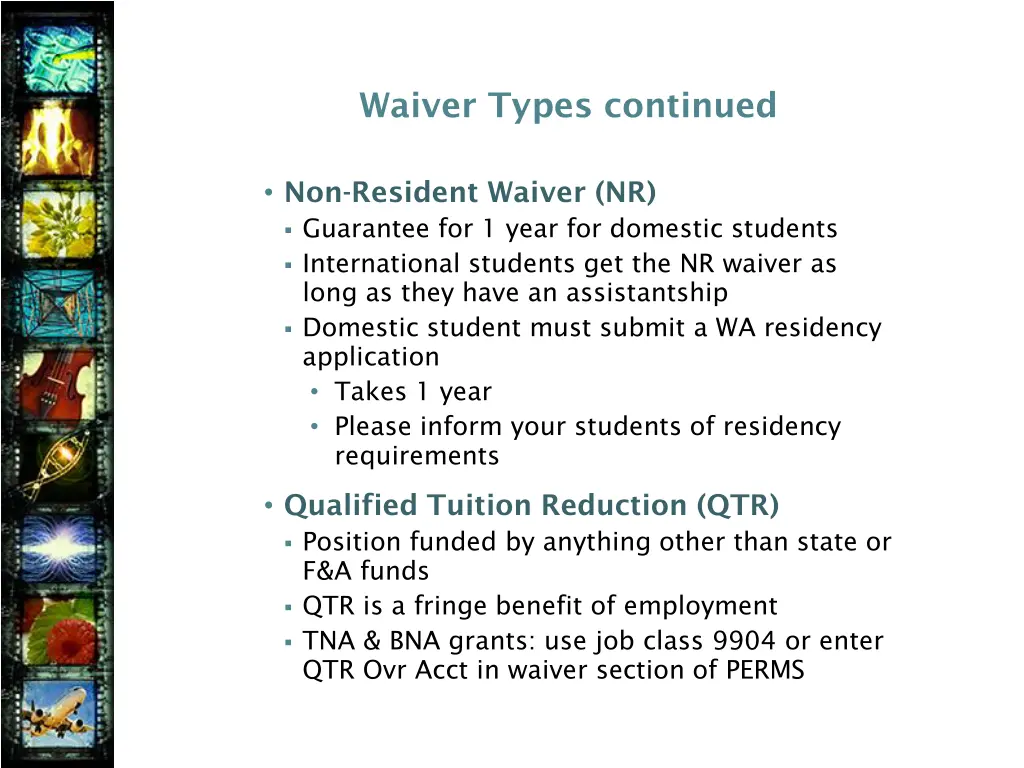 waiver types continued