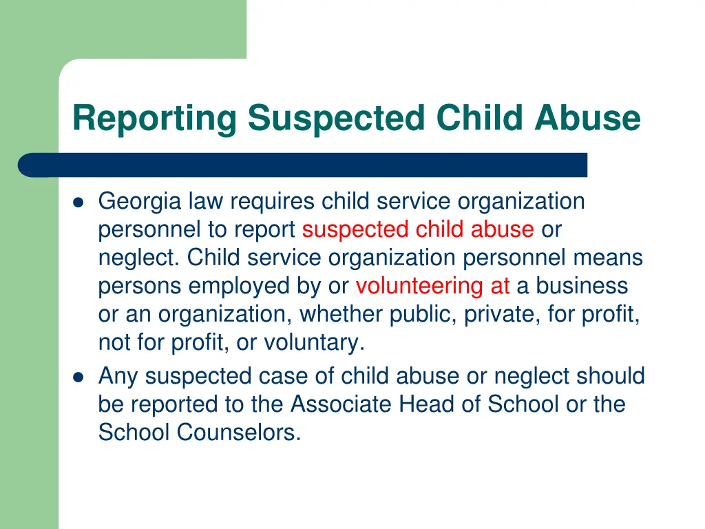 reporting suspected child abuse