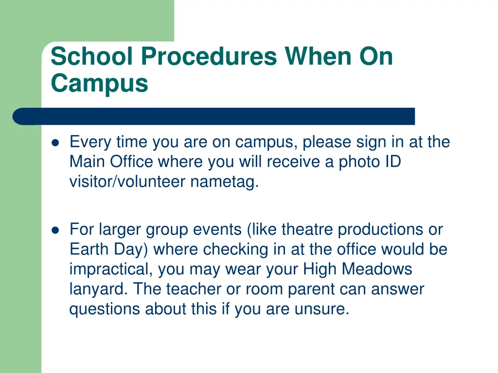 school procedures when on campus