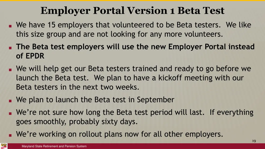 employer portal version 1 beta test