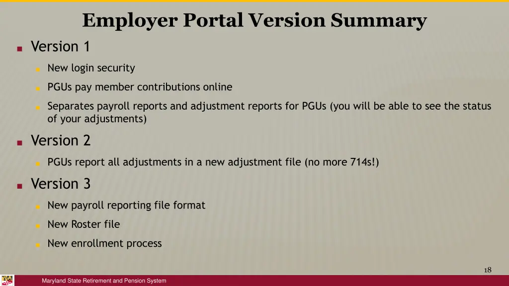 employer portal version summary