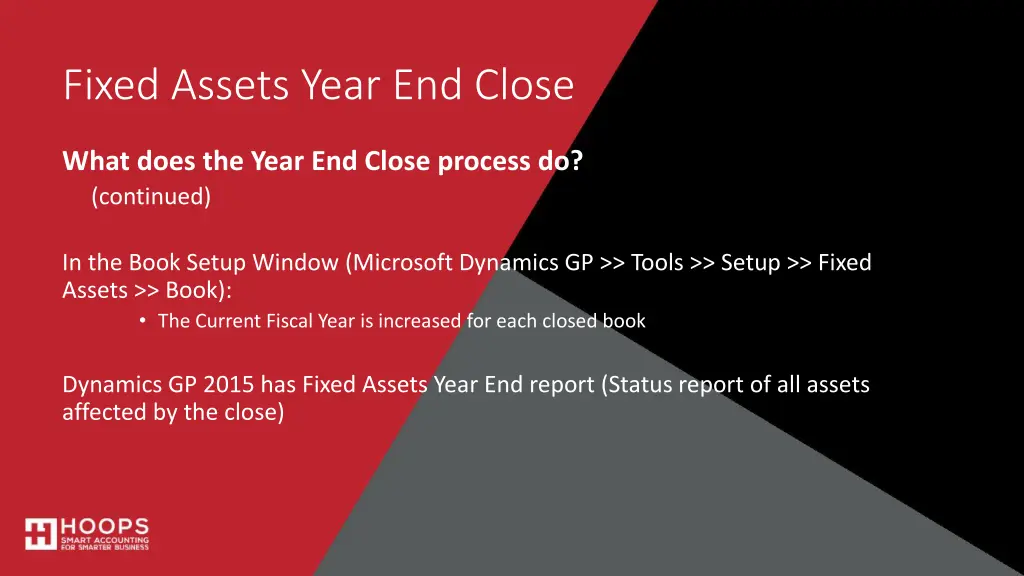 fixed assets year end close 2