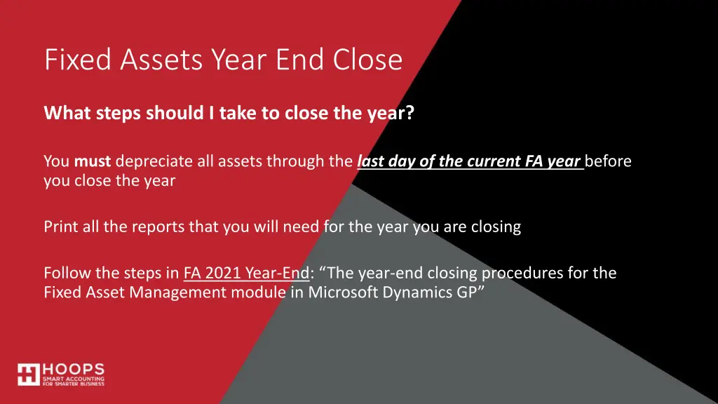 fixed assets year end close 3