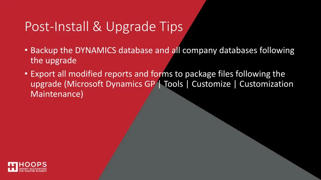 post install upgrade tips