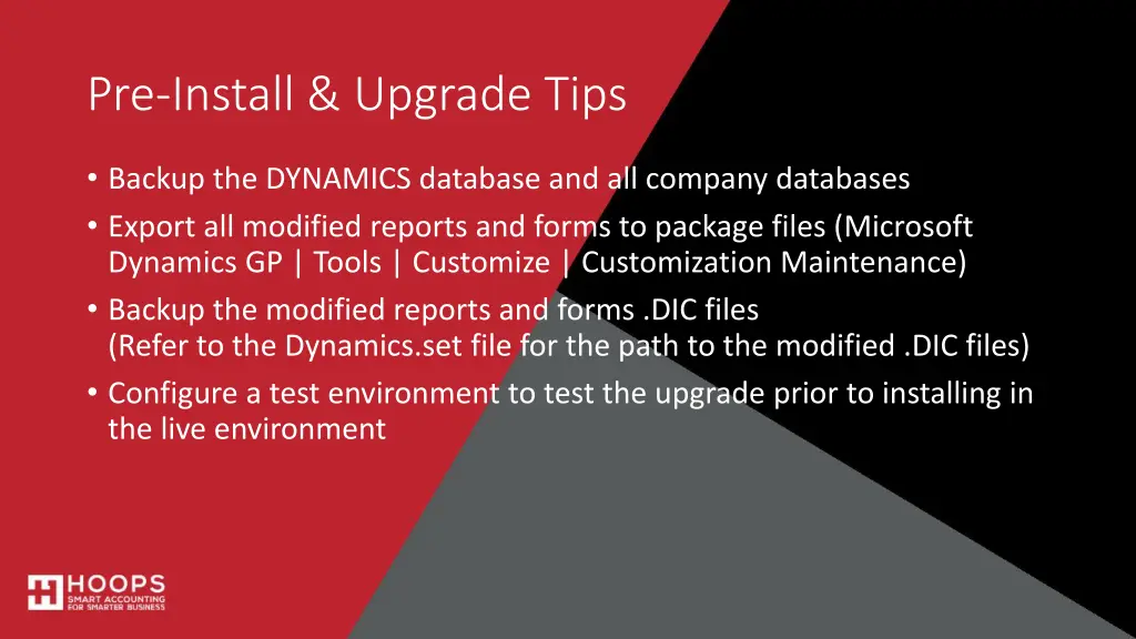 pre install upgrade tips