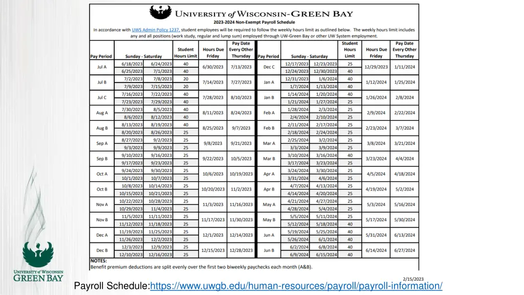 payroll schedule https www uwgb edu human