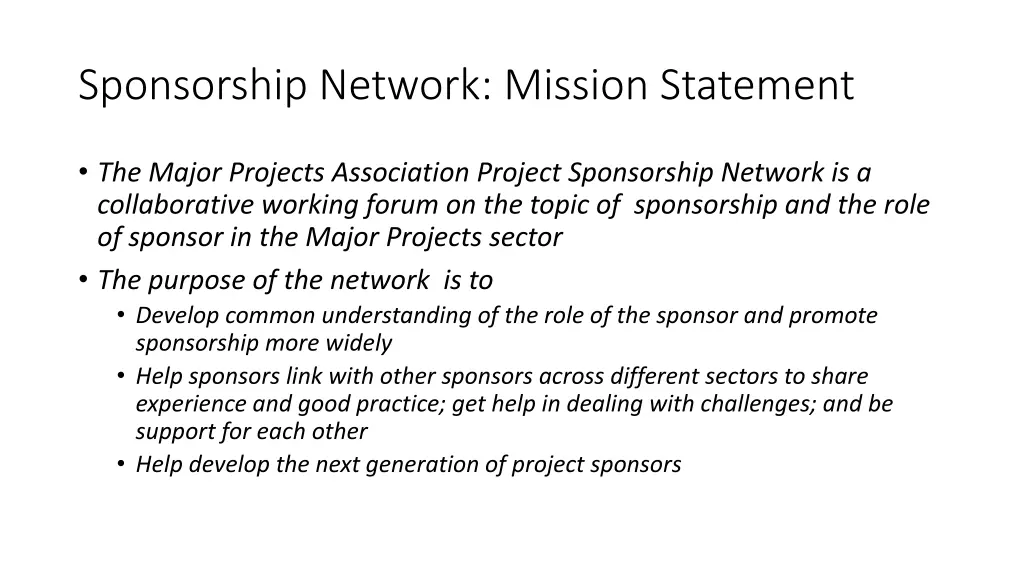 sponsorship network mission statement